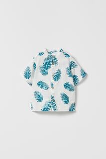 Рубашка из текстурированных листов Zara, белый / темно-синий