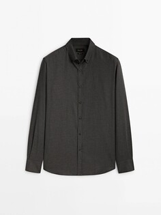 Хлопковая оксфордская рубашка стандартного кроя Massimo Dutti, древесный уголь