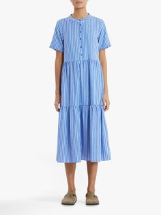 Многоярусное платье-рубашка миди в полоску Lollys Laundry Fie, синий