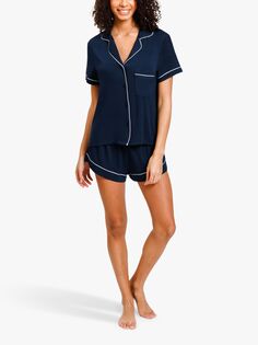 Пижамный комплект с шортами и окантовкой из модала Chelsea Peers, темно-синий