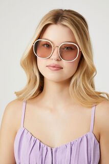 Тонированные круглые солнцезащитные очки Forever 21, кремовый