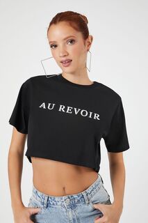 Укороченная футболка Au Revoir с графическим рисунком Forever 21, черный