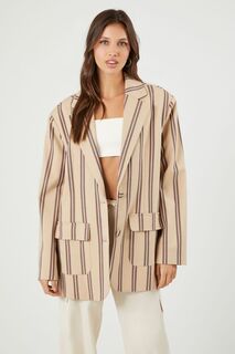 Полосатый однобортный пиджак Forever 21, коричневый