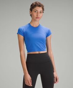 Укороченная рубашка с короткими рукавами Swiftly Tech 2.0 Lululemon, синий