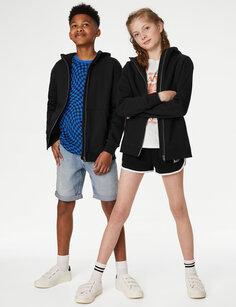 Унисекс, хлопковая куртка с капюшоном на молнии (6–16 лет) Marks &amp; Spencer, черный