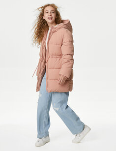 Стеганое пальто с капюшоном Stormwear (6–16 лет) Marks &amp; Spencer, розовый