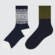 Детские носки HEATTECH с принтом Fair Isle (две пары) Uniqlo, темно-синий