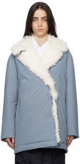 Эксклюзивное синее однобортное пуховое пальто SSENSE из овчины Yves Salomon