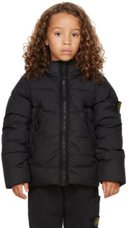 Детский черный пуховик из мятого репса R-Nylon, окрашенный в готовом виде Stone Island Junior