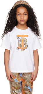 Детская белая футболка с монограммой Burberry