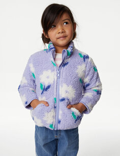 Куртка Borg с цветочным принтом (2–8 лет) Marks &amp; Spencer, фиолетовый