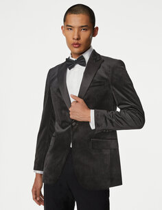 Бархатная куртка узкого кроя с острыми лацканами Marks &amp; Spencer, черный