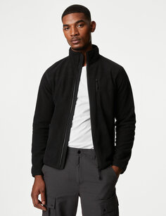 Куртка из переработанного флиса на молнии с воротником-воронкой Marks &amp; Spencer, черный
