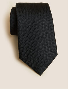 Текстурированный галстук из чистого шелка Marks &amp; Spencer, черный