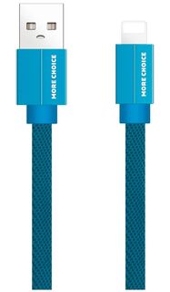 Дата-кабель More choice USB 2.1A для Lightning 8-pin плоский K20i нейлон 1м (Blue)