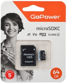 Карта памяти 64GB GoPower 00-00025676 microSDXC Class10 70 МБ/сек U3 V30 с адаптером