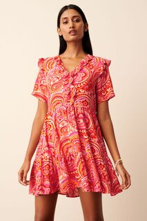 Мини-платье со сборками и рюшами Next, розовый