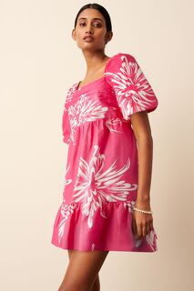 Свободное мини-платье с пышными рукавами Next, розовый