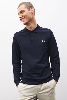 Однотонная рубашка-поло с длинными рукавами Fred Perry, синий