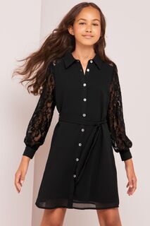 Платье-рубашка с кружевными рукавами Lipsy, черный