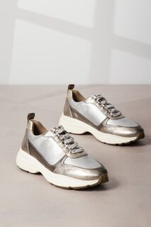 Фирменные кожаные спортивные туфли на толстой подошве Next, серебряный