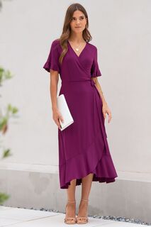 Платье миди Megan этого бренда имеет эластичный крой и оборками из переработанной ткани Pour Moi, фиолетовый