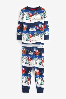 Мягкая пижама с длинными рукавами и рождественским принтом Next, синий