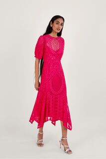 Розовое кружевное платье Embeth с асимметричным подолом Monsoon, розовый