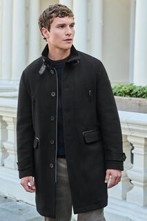 Пальто из смесовой шерсти с четырьмя карманами и широким воротником Next, черный