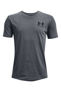 Молодёжная футболка спортивного стиля для мальчиков с логотипом на левой груди Under Armour, серый