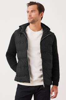 Утепленная гибридная куртка с капюшоном и трикотажными рукавами Next, черный