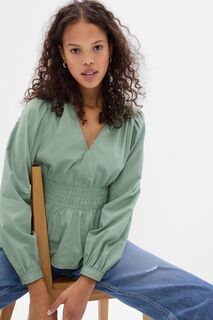 Блуза с пышными рукавами и баской Gap, зеленый