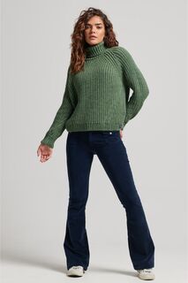 Вязаный свитер со строчкой и водолазкой Superdry, зеленый
