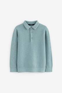 Текстурированная трикотажная рубашка-поло с длинными рукавами Next, синий