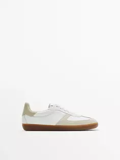 Кожаные кроссовки из замши с контрастным разрезом Massimo Dutti, кремовый