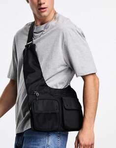 Черная практичная сумка через плечо с карманами ASOS DESIGN