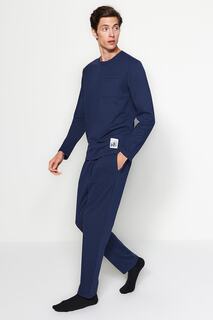 Пижамный комплект Trendyol вязаный, темно-синий