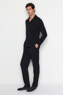 Пижамный комплект Trendyol стандартного кроя с рисунком, черный