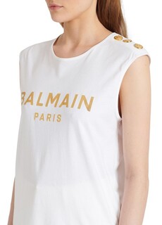 Хлопковая футболка с принтом логотипа Balmain Balmain