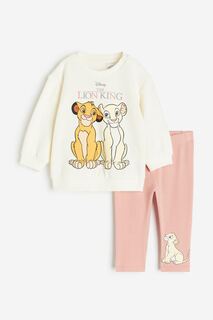 Хлопковый костюм H&amp;M The Lion King 2-piece Printed, кремовый/розовый H&M