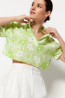 Блузка Trendyol укороченная с цветочным узором, зеленый/белый