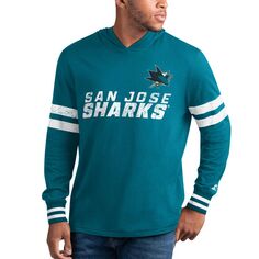 Мужская футболка с длинным рукавом и худи San Jose Sharks Offense, темно-бирюзовая/белая Starter