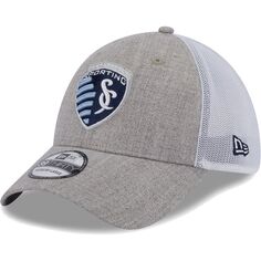 Мужская кепка New Era Heather Grey/White Sporting Kansas City 39THIRTY Trucker Flex Hat