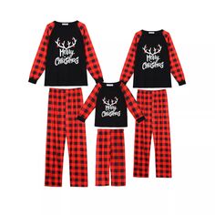 Женские семейные пижамные комплекты из 2 предметов с рождественским оленем, футболка с длинными рукавами и клетчатые брюки, одежда для дома cheibear
