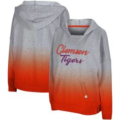 Женский серый пуловер с капюшоном Colosseum Clemson Tigers On Wednesdays Dip-Dye Colosseum