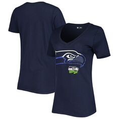 Женская темно-синяя футболка с v-образным вырезом New Era College Seattle Seahawks Ink Dye Sideline New Era