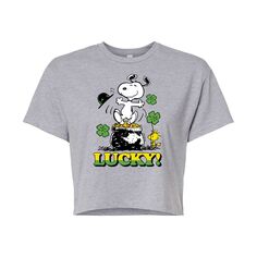 Укороченная футболка для детей Peanuts Snoopy Lucky Licensed Character, серый