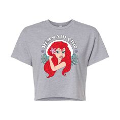 Шикарная укороченная футболка Disney&apos;s The Little Mermaid для юниоров Licensed Character, серый