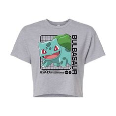 Укороченная футболка с рисунком Pokémon Bulbasaur Stats для юниоров Licensed Character, серый