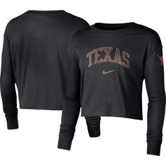 Женская черная укороченная футболка с логотипом Nike Texas Longhorns 2-Hit Nike